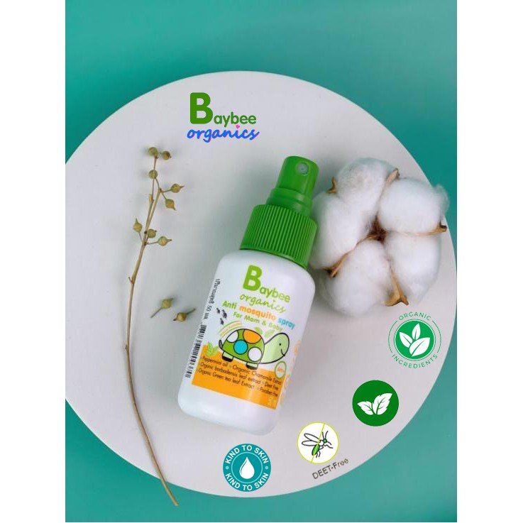 Baybee สเปรย์กันยุงเปปเปอร์มิ้นต์ ออร์แกนิค 50มล. สูตรอ่อนโยนสำหรับเด็ก 6 เดือนขึ้นไป ปราศจากสาร DEET ปกป้องนาน 3 ชั่วโมง กลิ่นหอมสดชื่น